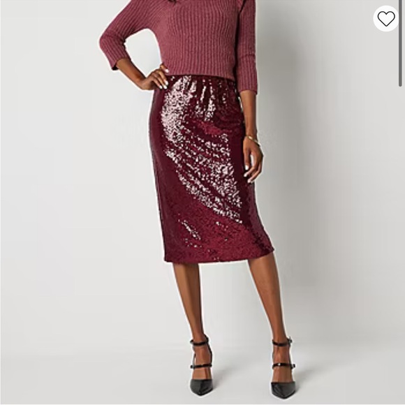 Liz Claiborne Womens Mid Rise Pencil Skirt  Color: Burgundy Passion - Picture 2 of 12